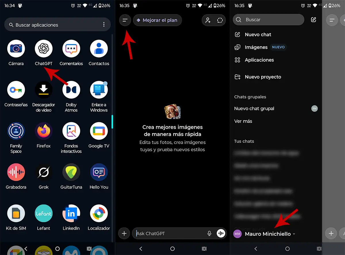 Ir a los ajustes de la app de ChatGPT