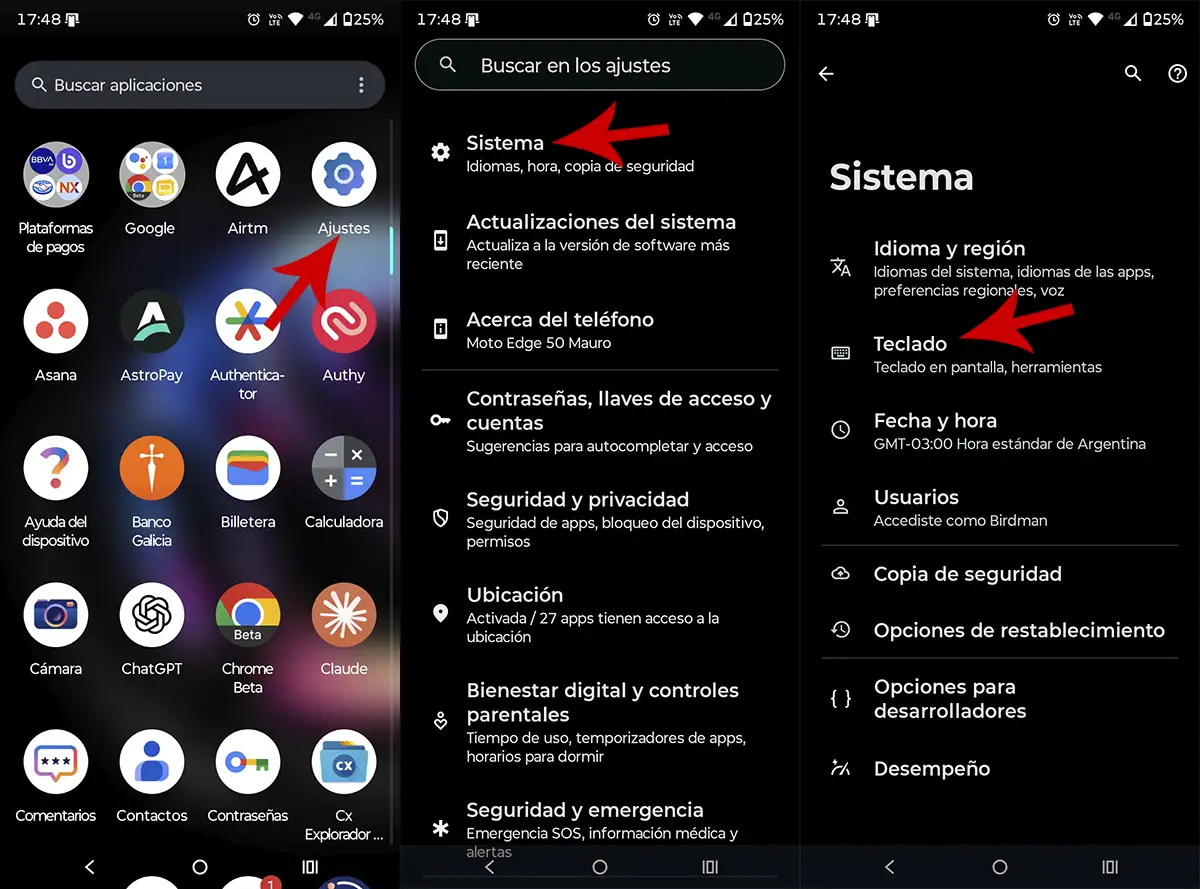 Ir a los ajustes de teclado en Android
