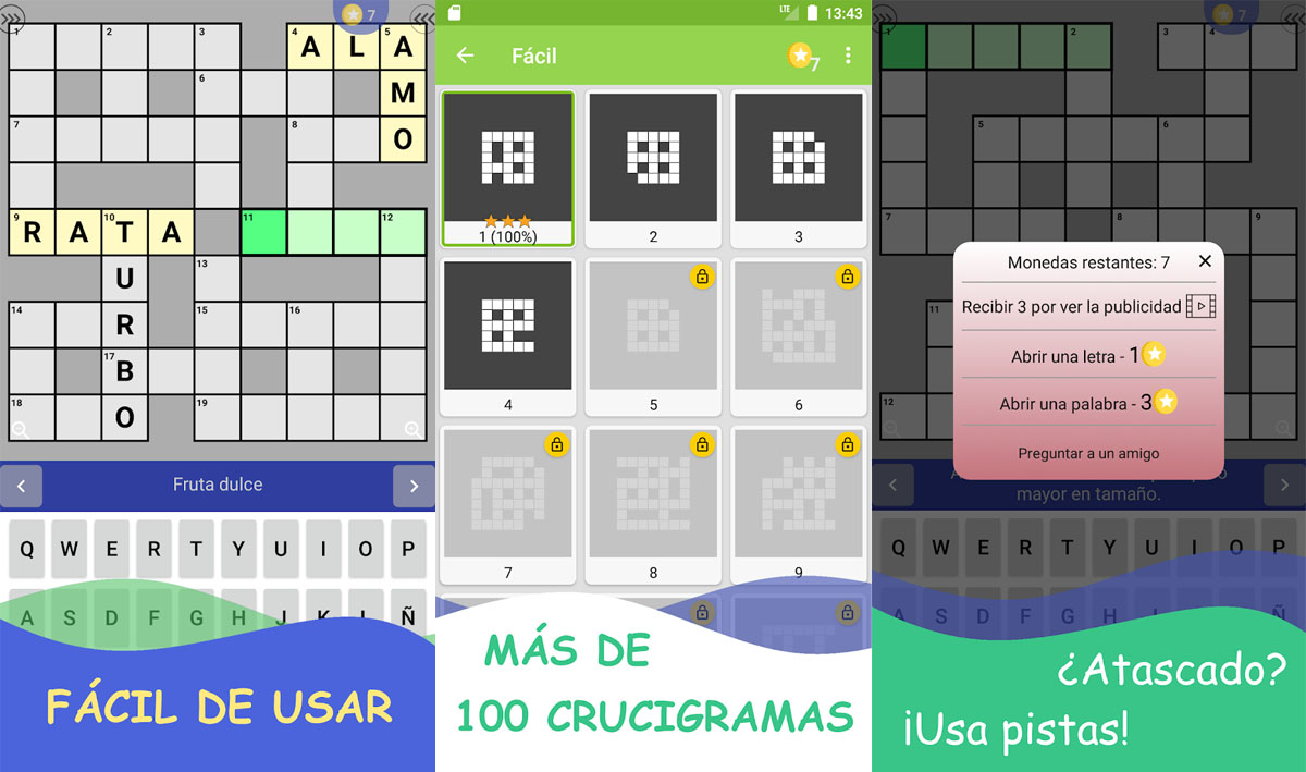 Juego sencillo de rompecabezas con crucigramas totalmente gratuito para Android