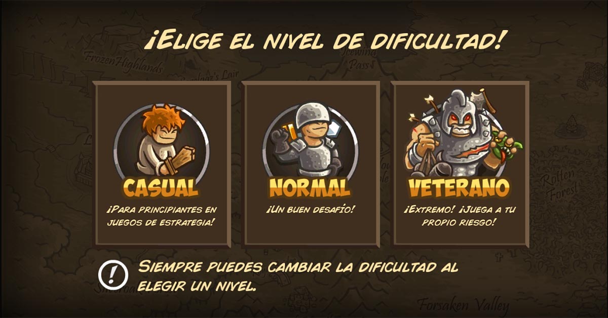 Kingdom Rush niveles de dificultad