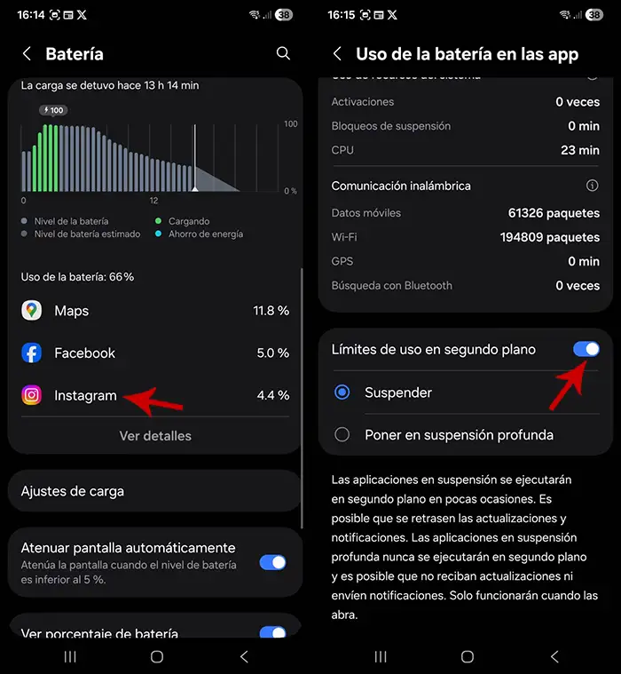 Limitar uso en segundo plano Instagram