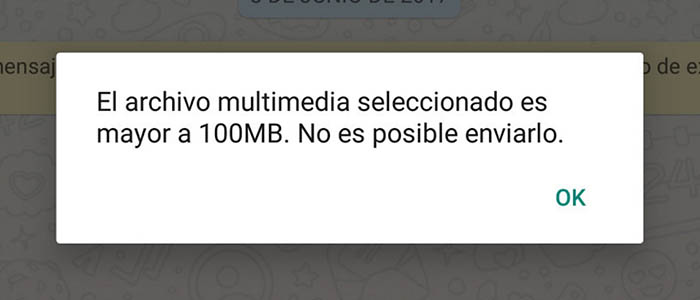 Limite 100 MB enviar archivos whatsapp