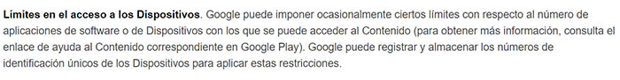 Limite de acceso de los dispositivos de la Google Play