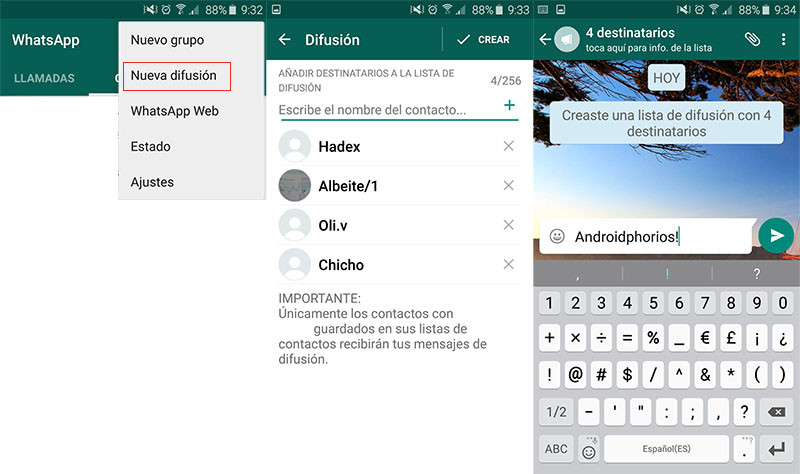 Lista difusión WhatsApp