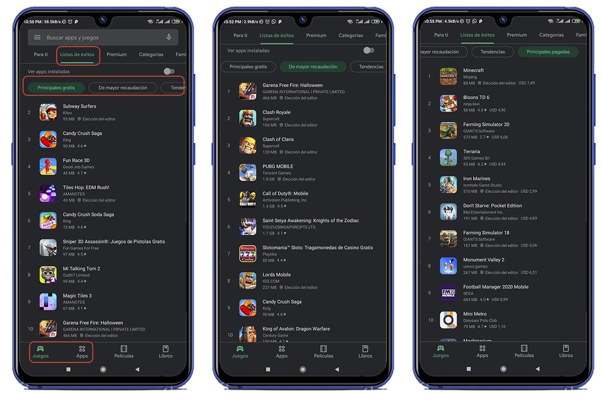 Listado de mejores aplicaciones Google Play Store