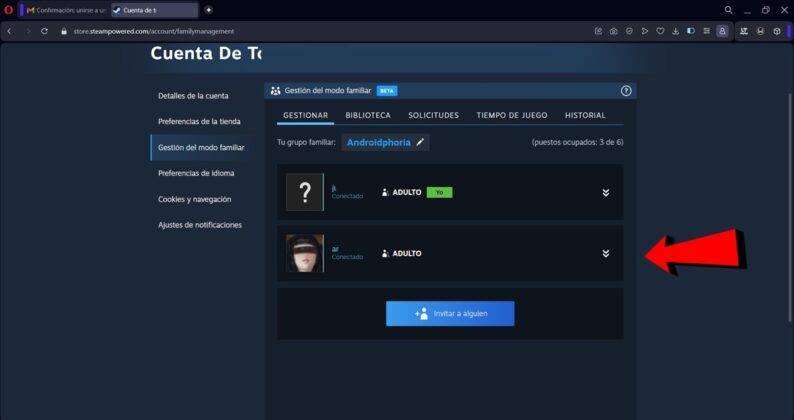 Listo ya estaras en el grupo familiar de Steam