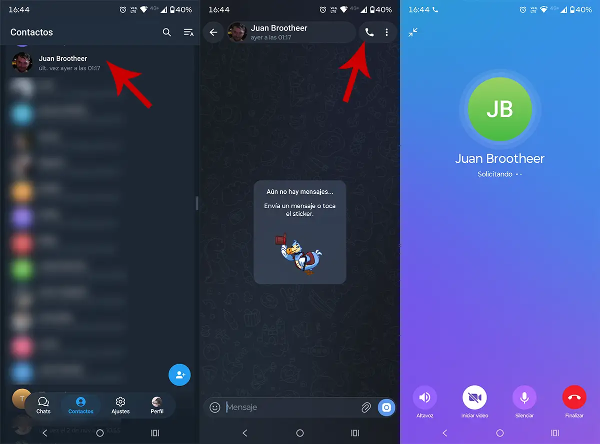 Llamar a alguien en Telegram sin SIM