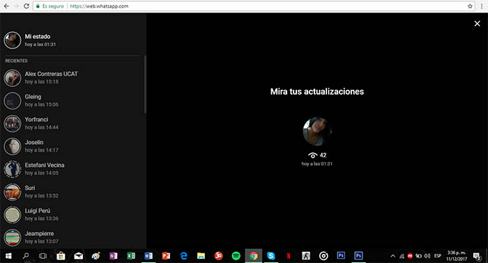Los estados de WhatsApp en la version web