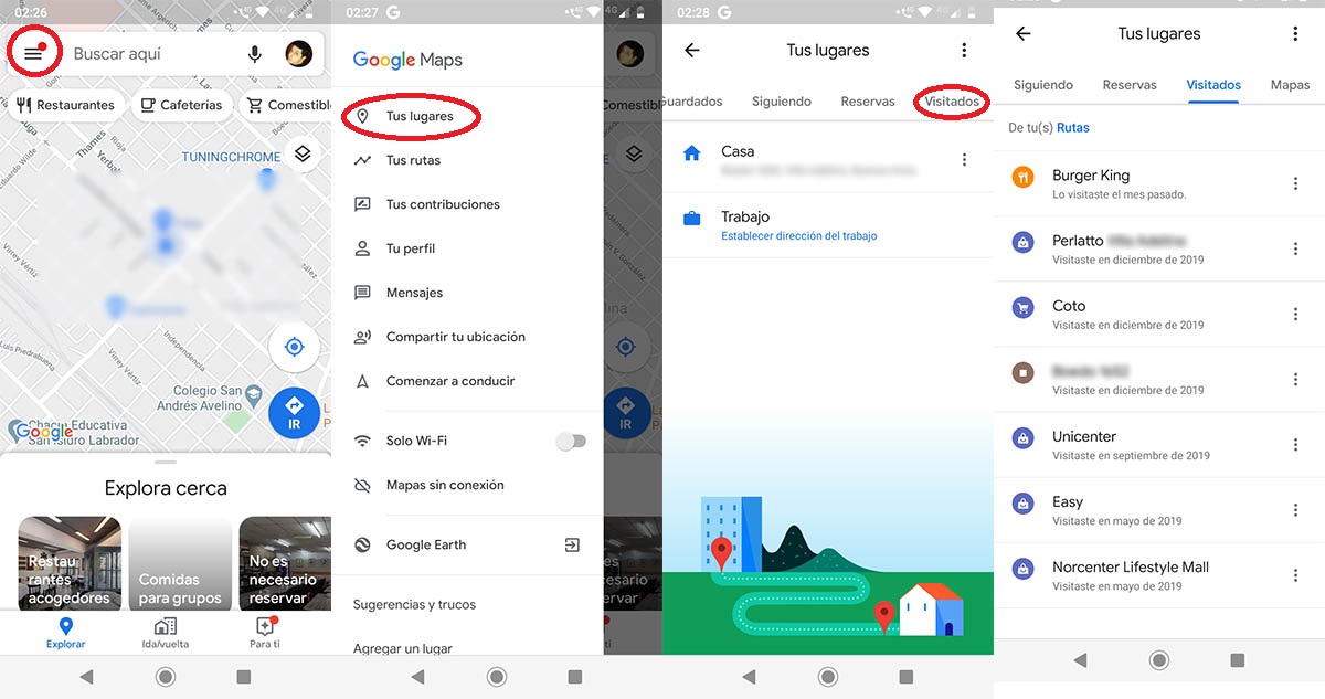 Lugares visitados Google Maps