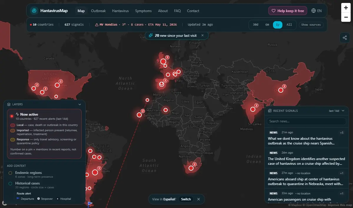 Mapa del Hantavirus 2026 HantavirusMap