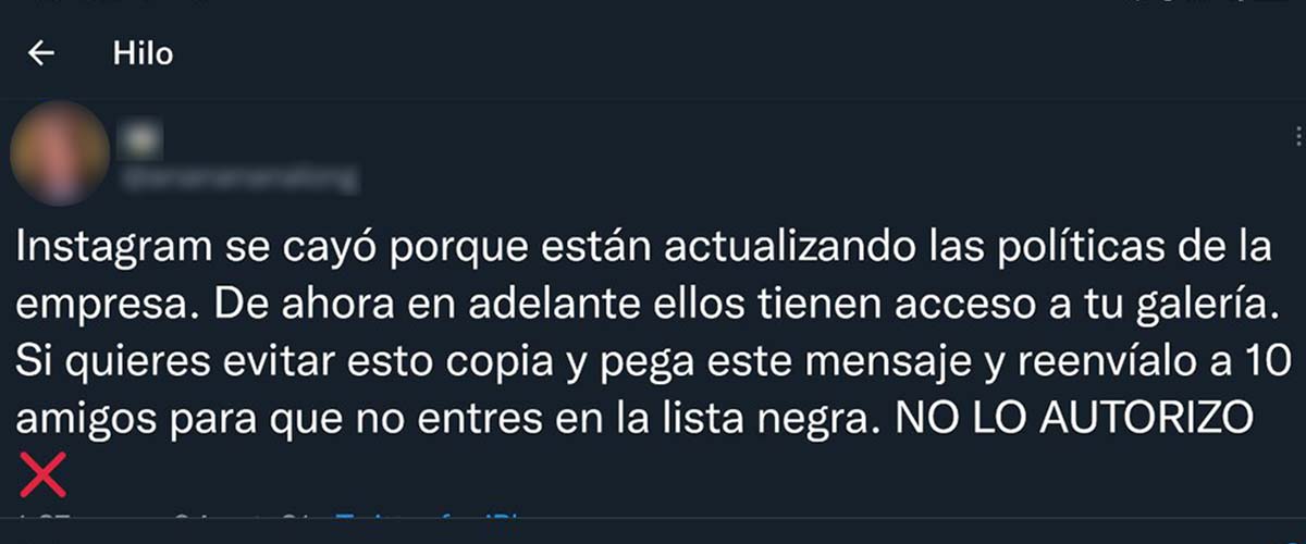 Mensaje mentira Instagram entrar en tu galería