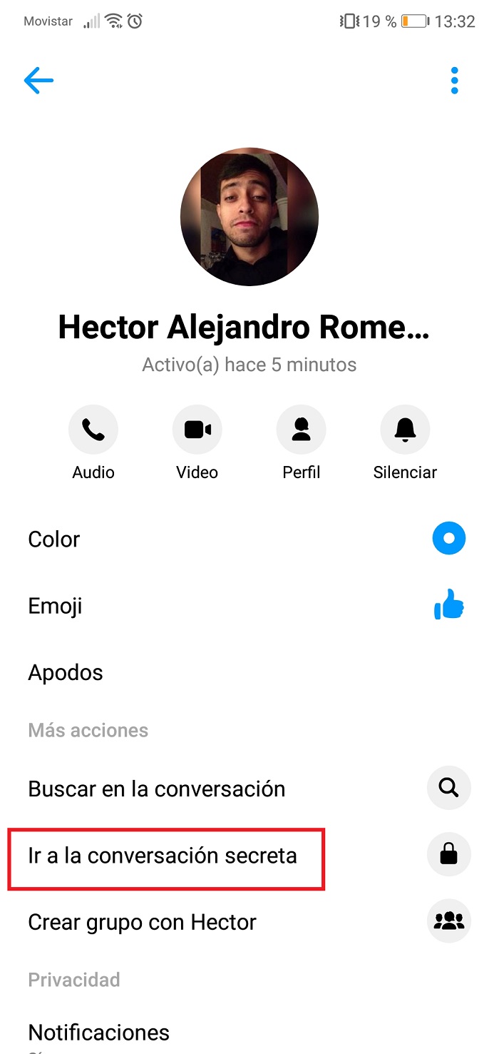 Messenger conversación oculta