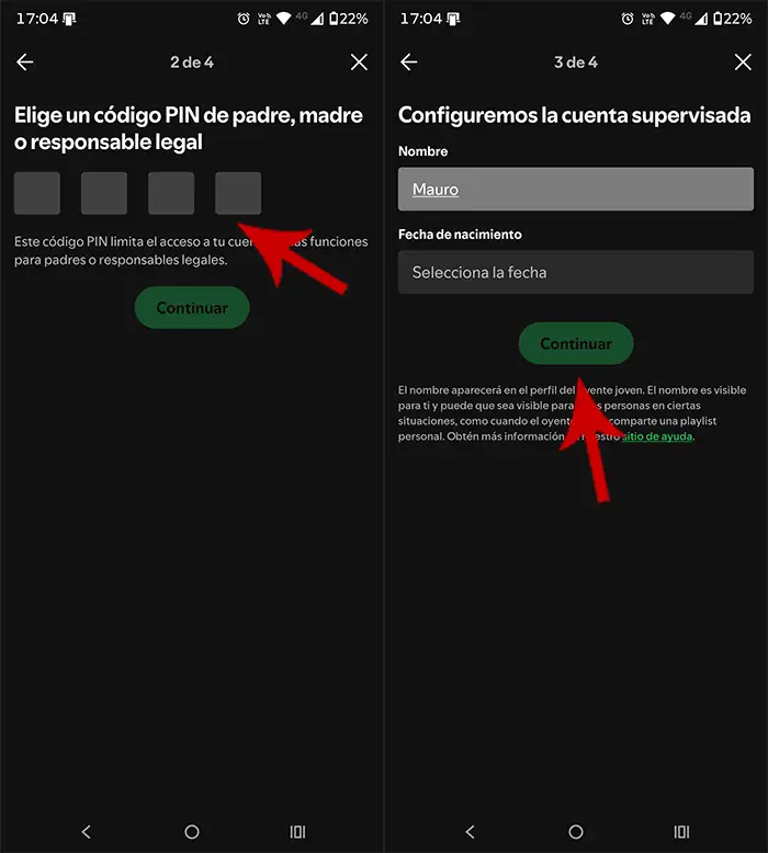 Modificar datos cuenta Spotify niños