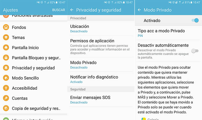 Modo privado Galaxy S7