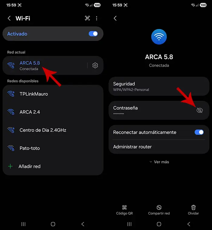 Mostrar contraseña WiFi móvil