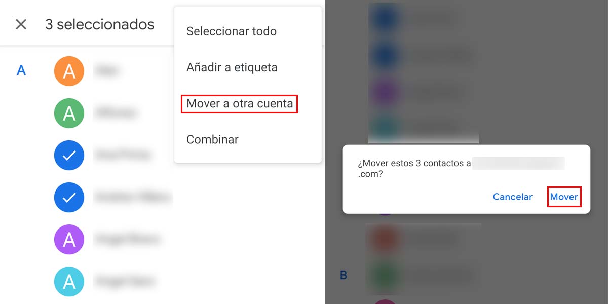 Mover contactos entre cuentas de Google