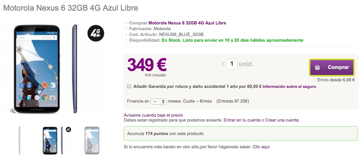 Nexus 6 349 euros