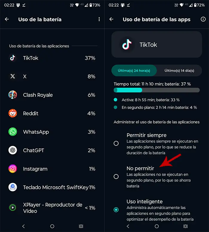 No permitir que una app se ejecute en segundo plano