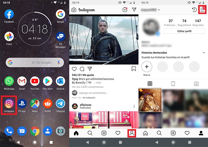 No se ven las historias Instagram Paso 1