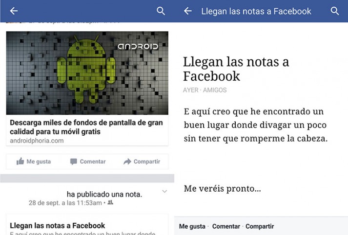 Nota Formula Facebook Escribir notas en Facebook desde Android
