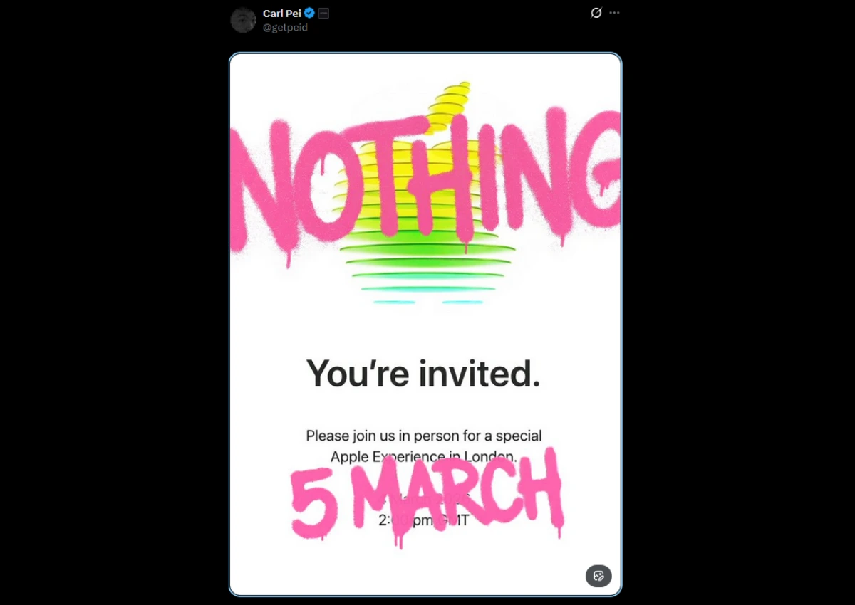 Nothing modifica invitacion de apple para avisar lanzamiento Nothing Phone (4a)