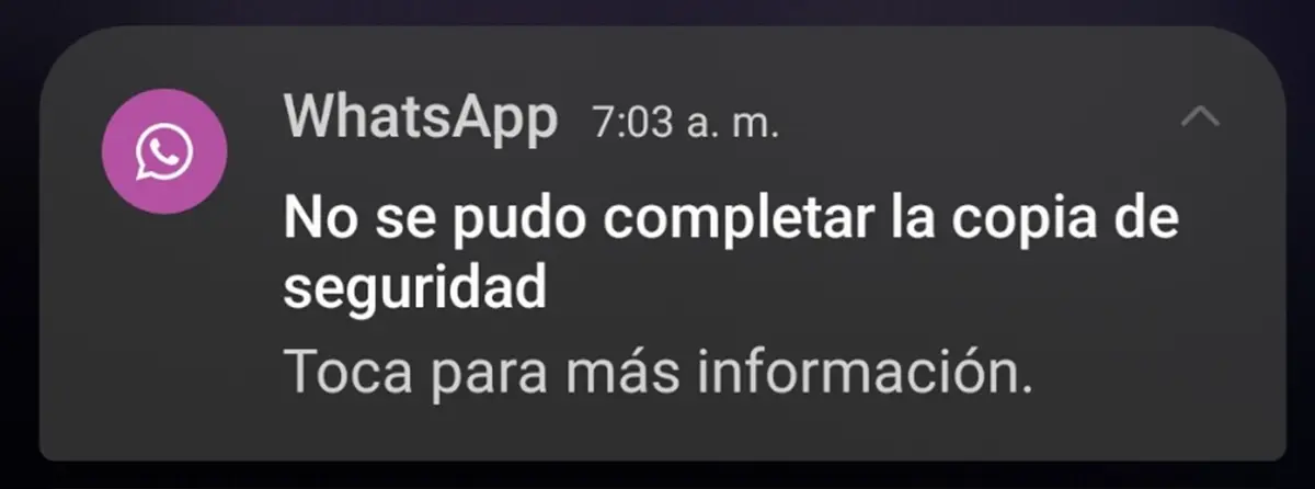 Notificación De Que No Se Pudo Completar La Copia De Seguridad En Whatsapp