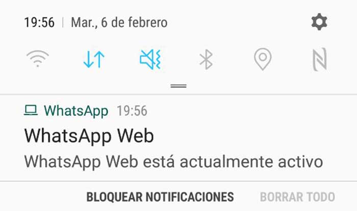 Notificacion uso WhatsApp Web