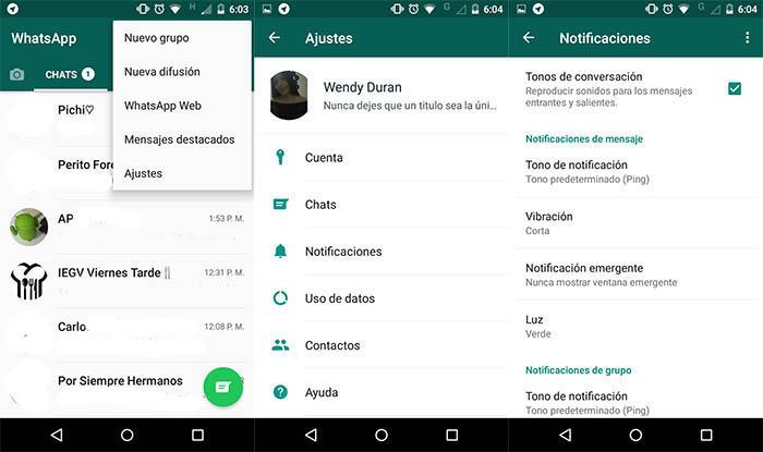 Notificaciones activadas de WhatsApp