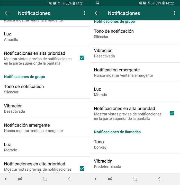 Notificaciones de alta prioridad en WhatsApp