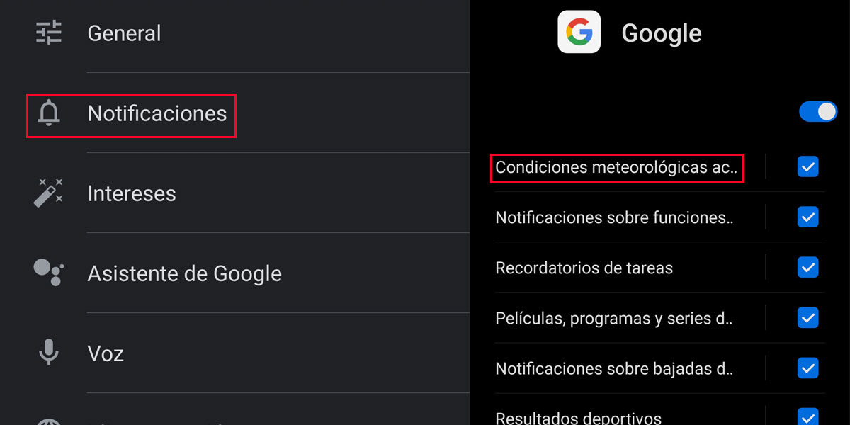 Gestionar notificaciones en la aplicación Google