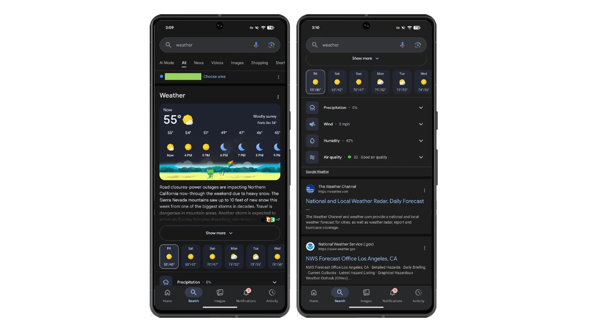 Nueva interfaz app clima de google android buscador