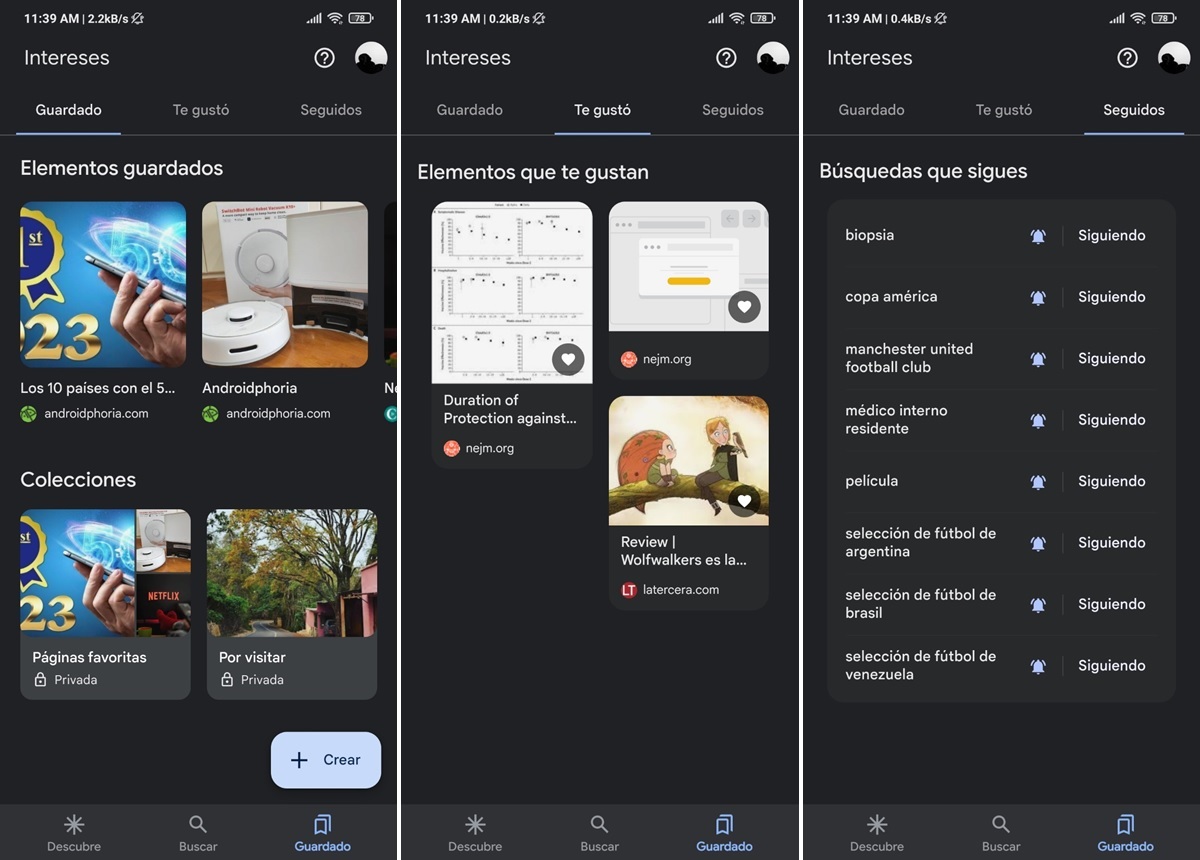 Nuevo apartado Guardado de Google Discover para encontrar los articulos que te gustan