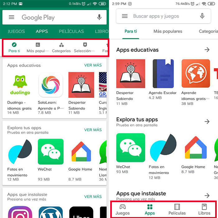 Nuevo diseno Play Store