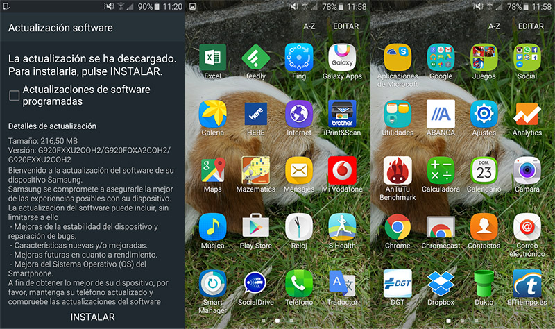 Nuevos iconos actualizacion Galaxy S6