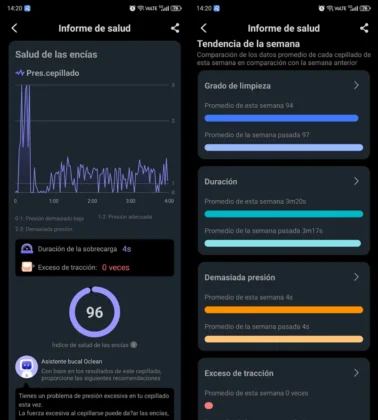 Oclean X Pro 20 S informes de salud en la app