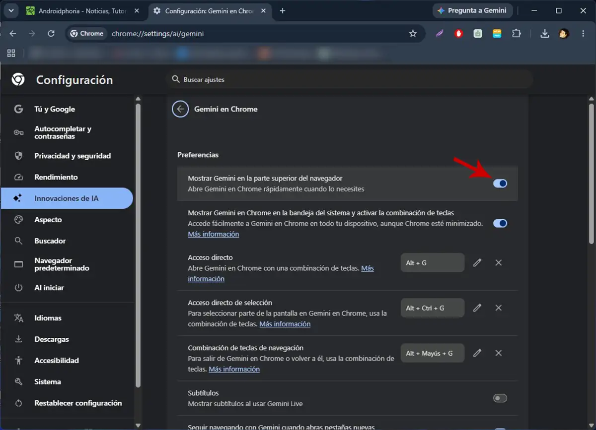 Ocultar Gemini en Chrome