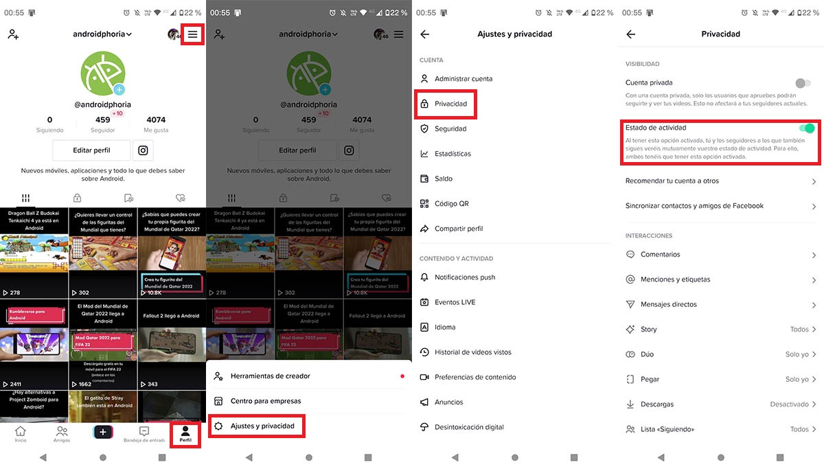 Ocultar estado de actividad en TikTok