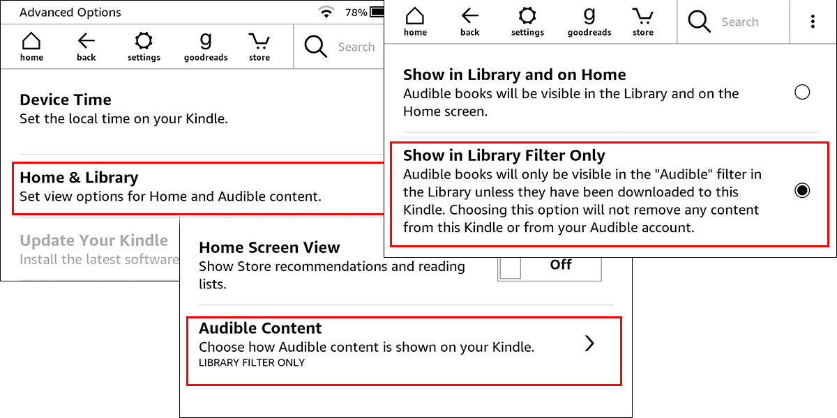 Ocultar los audiolibros Audible de tu biblioteca de Kindle para buscar más cómodamente