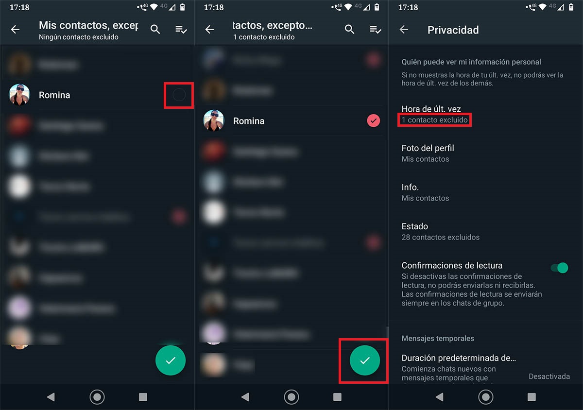 Ocultar ultima conexion de WhatsApp a un contacto