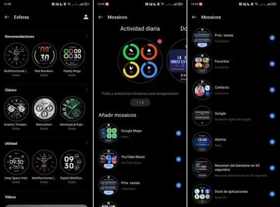OnePlus Watch 4 Desde la app puedes elegir entre cientos de esferas o mosaicos con diferentes widgets