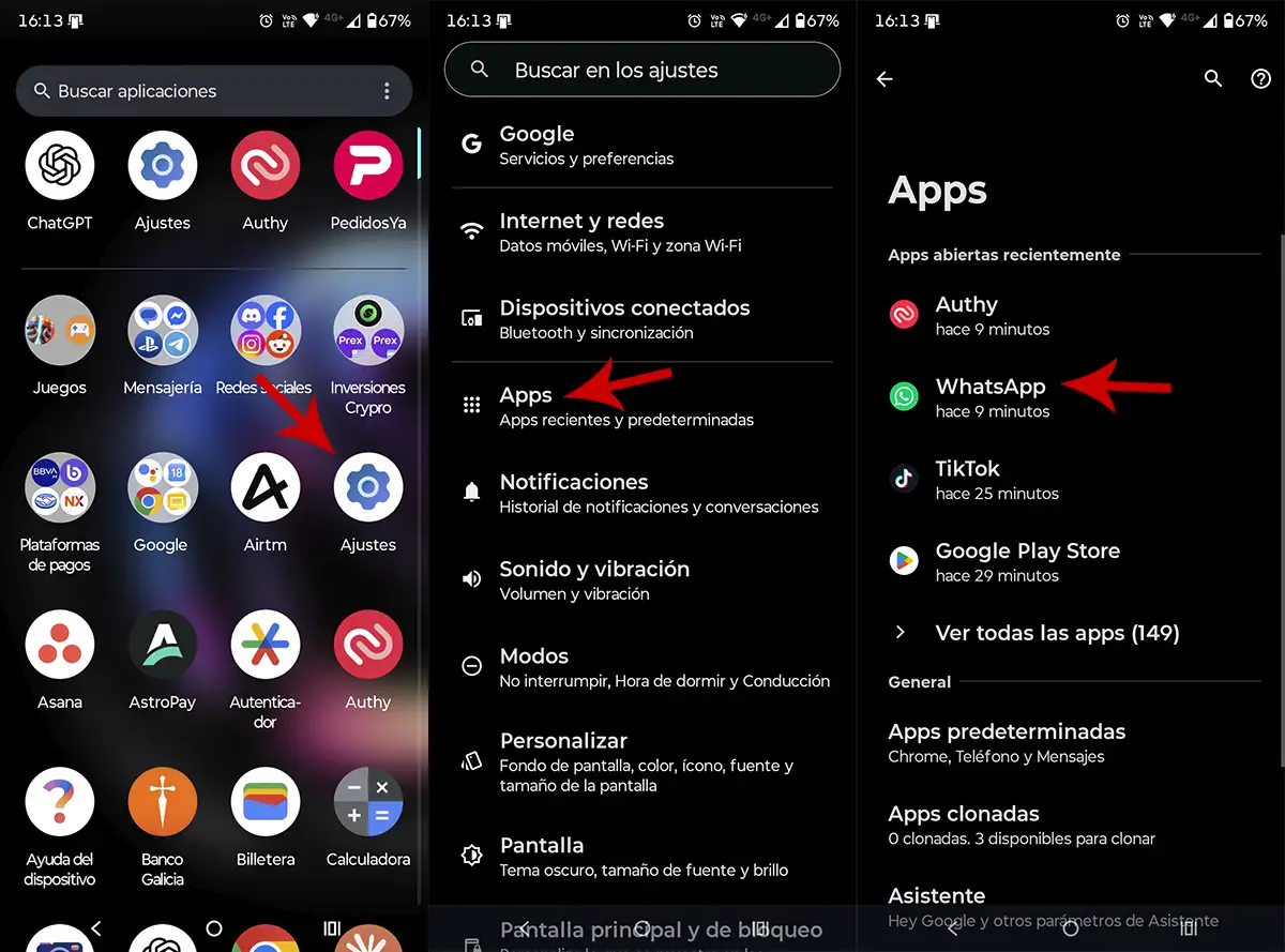 Opciones avanzadas de WhatsApp en un móvil Android