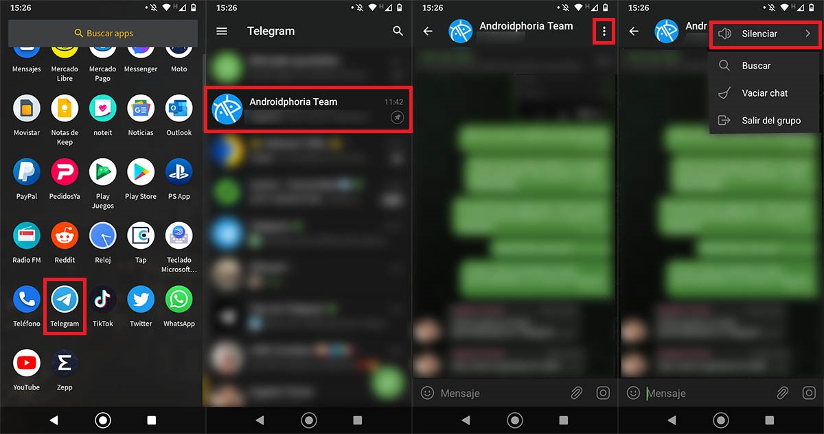 Opciones chat de Telegram