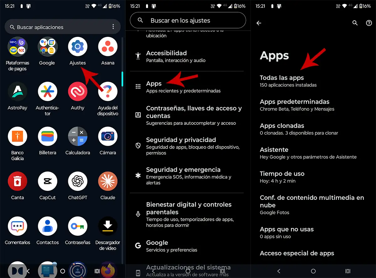 Opciones de Instagram en Android
