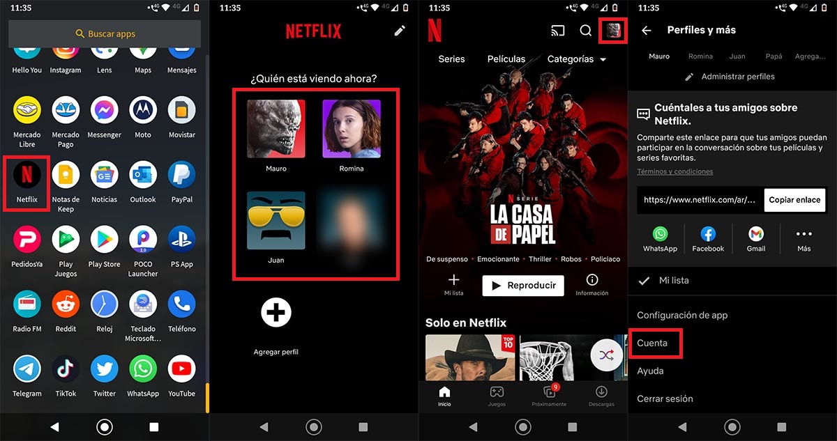 Opciones de cuenta Netflix