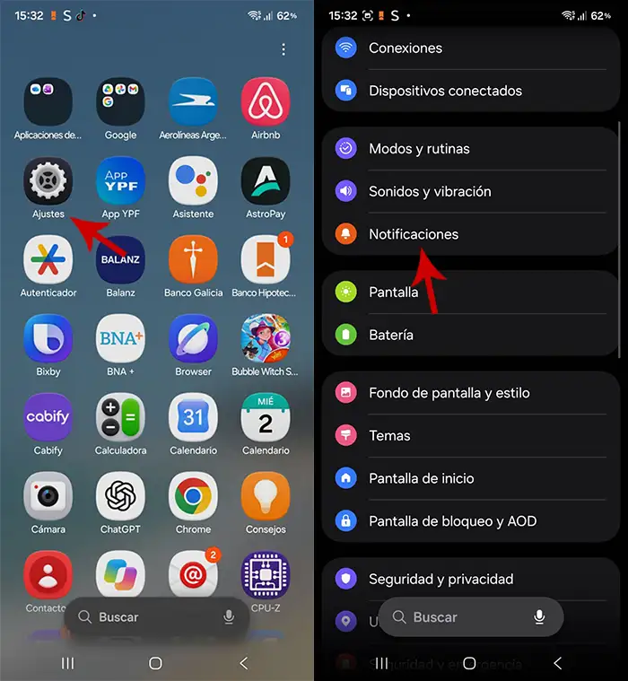 Opciones de teléfono Samsung