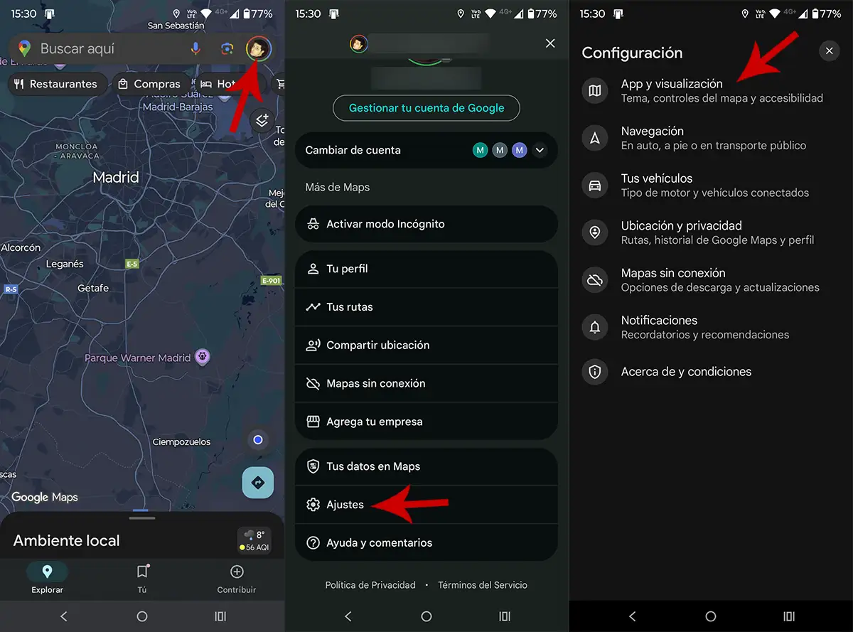 Opciones de visualización en Google Maps