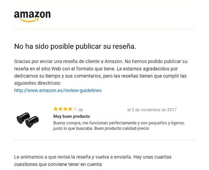 Opinion no aprobada amazon