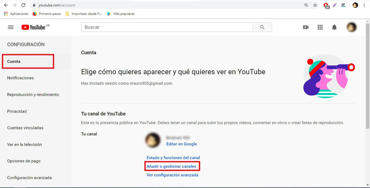 Paso 3 - Crear canales de YouTube con la misma cuenta