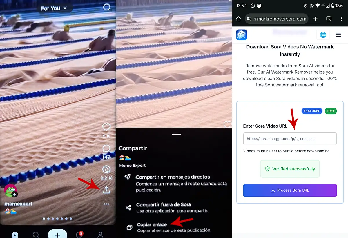 Pegar enlace de video de Sora