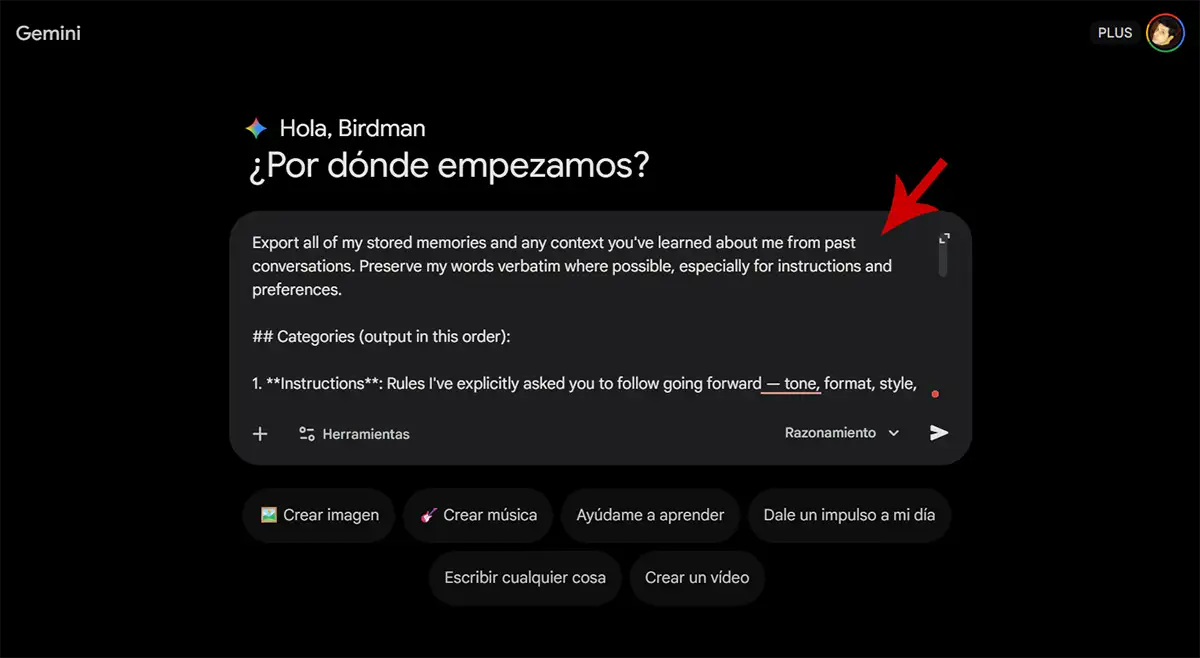 Pegar prompt de Claude en Gemini o ChatGPT copia